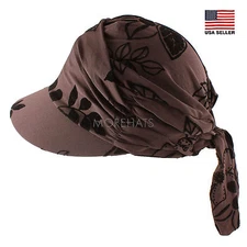 Floral Velvet Flocked Head Scarf Brim Chemo Head Cap Women Cancer Patient Hat