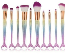 10 PC RAINBOW MERMAID FISHTAIL COSMETIC MAKEUP STANDARD SIZE BRUSH SET NEW