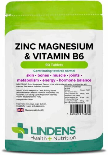 Integratori per la salute Lindens zinco, magnesio e vitamina B6 ad alta resistenza (confezione da 90) - Foto 1 di 4