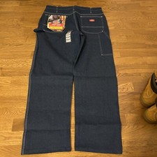 VTG 70s Deadstock Dickies Carpenter Pants Jeans Denim Dark Wash 36x30 Talon Zip