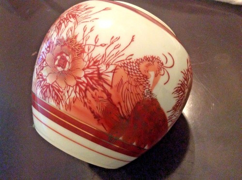 Vintage Kutani Japanese PEACOCK floral Asian planter mini Vase ginger jar no lid