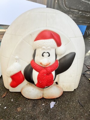 Vintage Blasform Pinguin im Iglu allgemein Schaumstoff Kunststoff 21'' beleuchtet Weihnachten