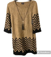 TACERA Women’s Brown Taupe Pullover Long Sleeves Attached Necklace Dress Medium.