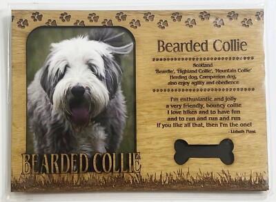 BEARDED COLLIE Dog Profile Laser Engraved Wood Picture Frame Magnet