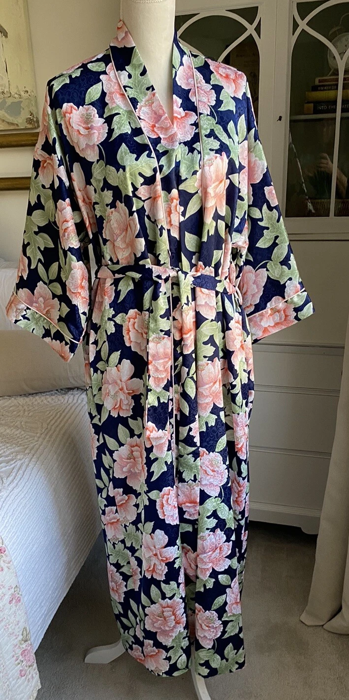 Robe de nuit vintage Christian Dior soie fleurie satin poches ceinturées M