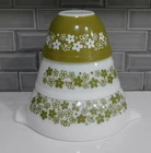 SET 3 VTG PYREX SPRING BLOSSOM CRAZY DAISY GREEN CINDERELLA NESTING BOWLS BOWL