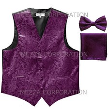 New Vesuvio Napoli Men's paisley Tuxedo Vest Waistcoat Bowtie  Hankie Purple