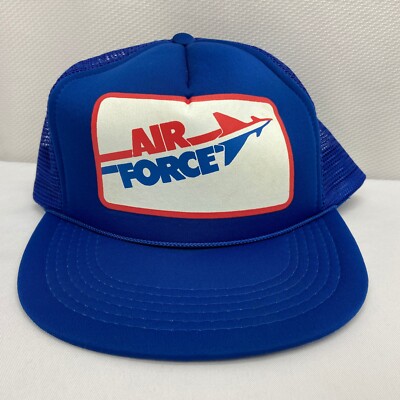 Vtg Air Force Hat Snapback Trucker Cap Mens Blue Red White Military Replay GUC