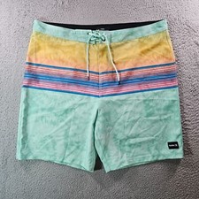 NWOT Hurley Board Shorts Swim Trunks Men 38 No Liner Green Yellow Blue Striped