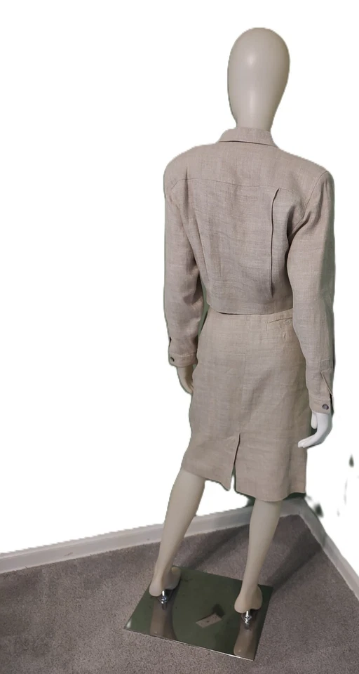 LIZ CLAIBORNE коллекции винтажный бежевый/желтовато-коричневый 2 ПК льняная юбка костюм-4/6 - Изображение 3 из 4