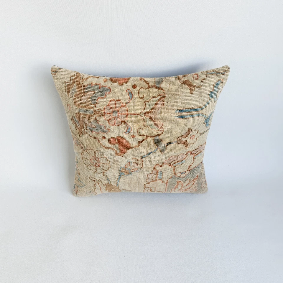 Ethnic  Oushak Carpet Rug Pillow Cover from Anatolian , 16x16 Boho Pillowcase - Image 2 of 4