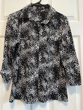 NOTATIONS top shirt blouse PL 12 Bust 42 Length 24 Black White Dots Button up