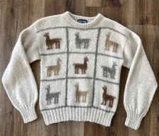 Vintage Lands End Alpaca Sweater Beige Wool Sz M