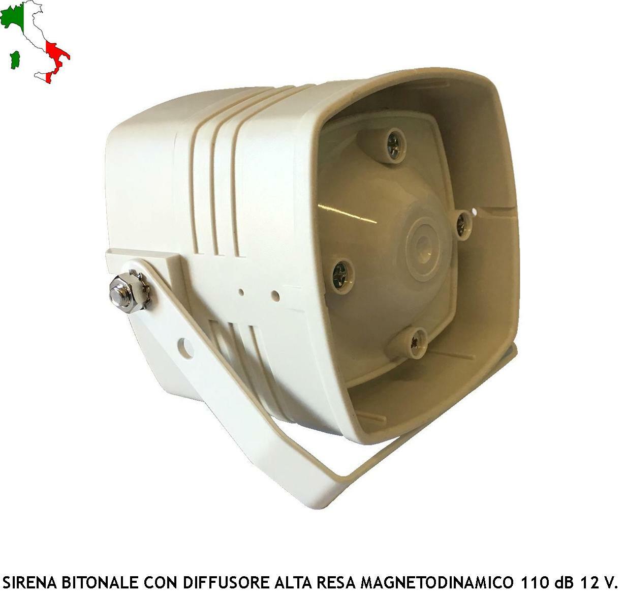 SIRENA BITONALE CON DIFFUSORE ALTA RESA MAGNETODINAMICO 110 dB 30 W 12 Vcc