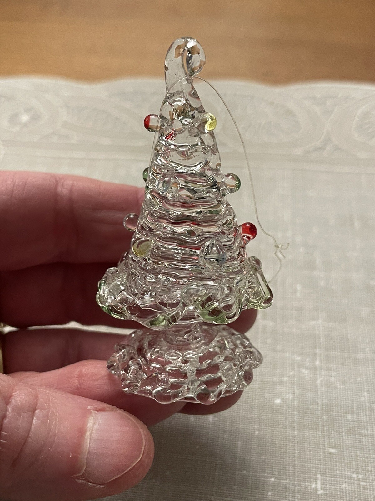 Vintage Hand Blown Spun Glass Christmas Tree Ornament Figurine