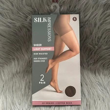 Silk Impressions Light Support Sheer Tights Womens Small Coffee Bean High Waist