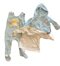 Vintage Carters 3 Piece Outfit Blue Stripes Cute Bear Size 0-6 Months