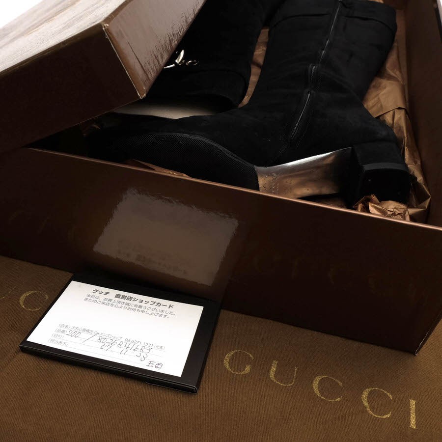 GUCCI Long Boots Shoes EU 35.5 US 5.5 Suede Leather Black Authentic thumbnail 9