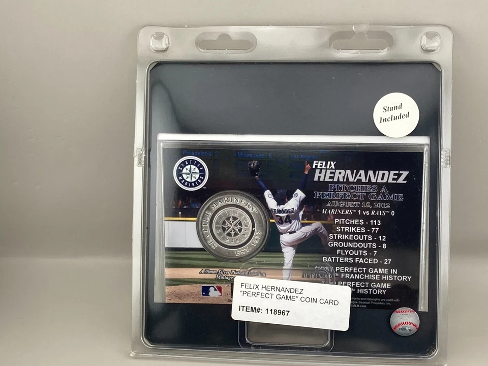 Moneda de juego perfecta Highland Mint Seattle Mariners Felix Hernández 2012, soporte Foto 3 de 4