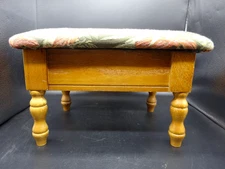Vintage Green Floral Top Wood 15" Sewing Storage Flip Top Foot Stool Ottoman