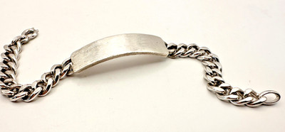 VINTAGE OLD SCHOOL RUGGED STERLING SILVER 7'' CHAIN LINK I.D. BRACELET 8mm 37gram
