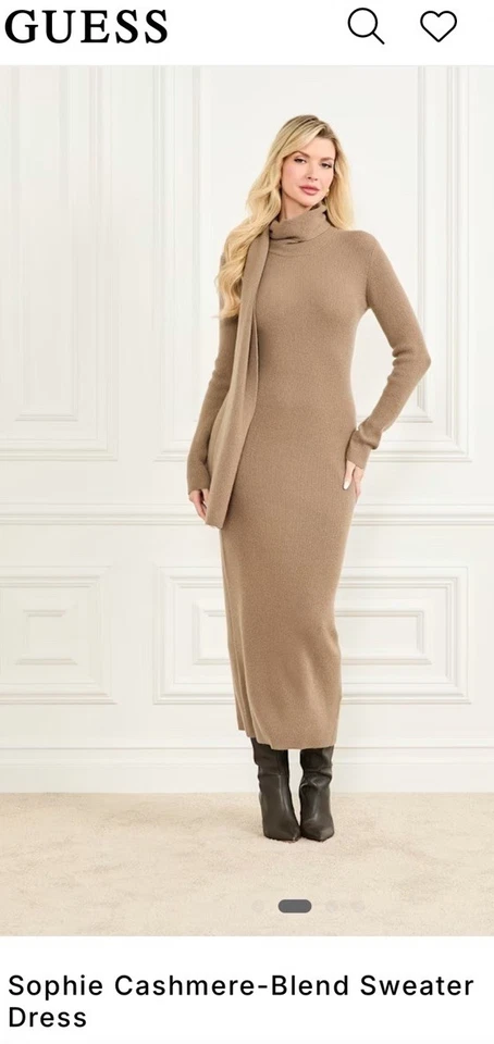 NUEVO CON ETIQUETAS $480 Maxi Vestido Suéter Lápiz Marciano Guess Sophie Cachemira Acanalado L/S-10 Foto 4 de 4