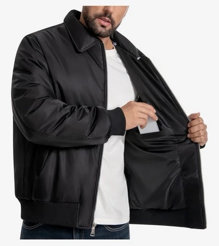 Alpine Swiss James Mens Small Bomber Flight Jacket Black Faux Fur Collar NWT image 5