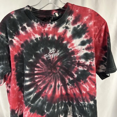 100 Thieves Shirt Mens Medium Red Black Tie Dye Jam Short Sleeve T-shirt Tee