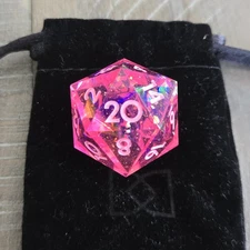 Pixie Mania D20 (Dispel Dice 2025) PAX Unplugged Exclusive Pink Die w/ bag