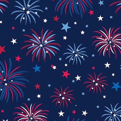 BENARTEX  #151198-56''CELEBRATE THE USA'' FIREWORKS ON NAVY BLUE BACKGROUND BTY