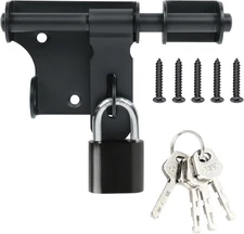 Alise 4 Inch Slide Bolt Gate Latch,Door Lock with 4 Inch- Padlock Set, Black 