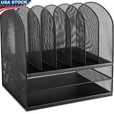 Sturdy Steel Mesh Desktop Organizer 2 Trays 6 Sections Efficient File Storage US