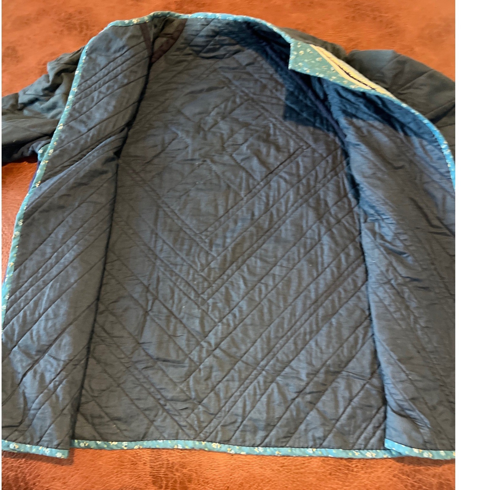 Handmade Quilted Patchwork Jacket Blue Floral Geo… - image 4
