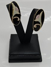 Vintage Metal Enamel Clip on Earrings Floral Design 1" Long