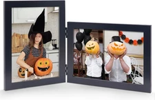 Vertical Horizontal Combo, Double 5X7 Black Wood Foldable Picture Frame, Open...