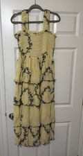 GANNI Pleated Georgette Flounce Smocked Midi Dress Size 40 (US 8) NWOT