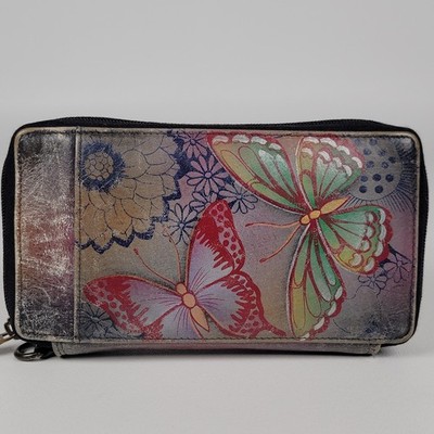 Anuschka Hand-Painted Leather Organizer Wallet - Butterfly Garden-