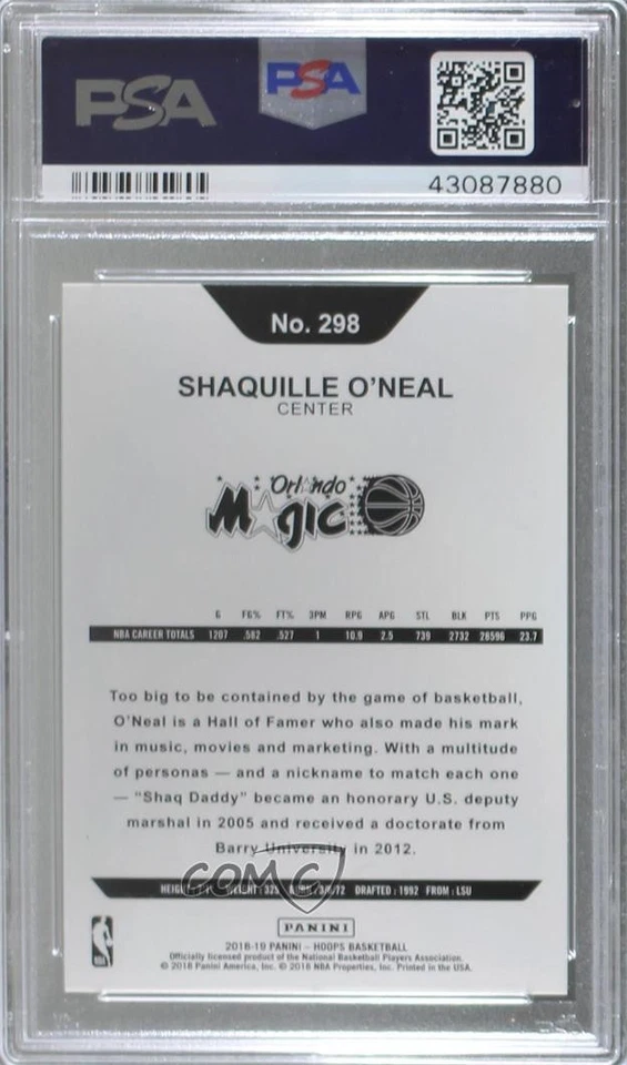 2018-19 Panini NBA Hoops Hoops Tribute Shaquille O'Neal #298 PSA 9 MINT HOF - Image 2 of 2