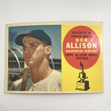 Topps Bob Allison Washington Senators #320 All-Star Rookie 1960 Baseball Card. rookie card picture