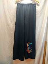 Vintage Y2K Womens Medium Pull On Pant Dragon Embroidery HeavyWeight Draw String