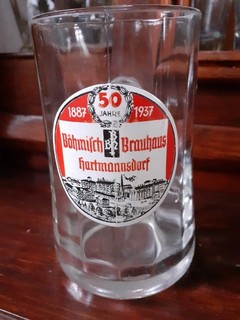 Altes Bierglas VK. Emailliert Böhmisch Brauhaus Hartmannsdorf. ( Sa )