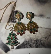 Kirks Folly earrings (Vintage) And Betsey Johnson Christmas Necklace