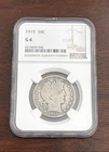 1915 Barber 50C Half Dollar NGC G6 Good 6