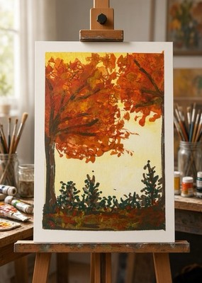 ACEO Art Card Fall Leaves Trees Original Watercolor Painting