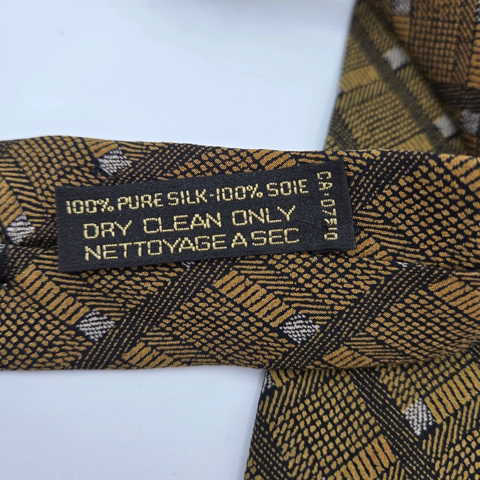 Галстук шелковый Giorgio Armani коричневый золотой клетчатый узор мужской официальный галстук - Изображение 3 из 4