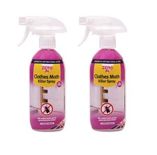 2 x Clothes Moth Killer Spray Zero In Antibacterial Ready To Use Treatment 500ml