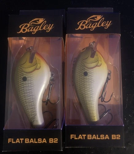 Bagley Flat Balsa B2 Olive Shad Squarebill crankbaits Bass lures Lot Of 2