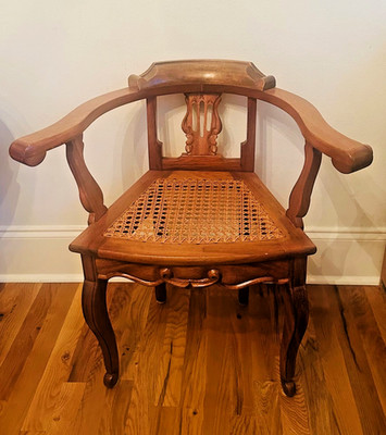 Antique French Carved Children's Small Cane Bottom Lyre Back Chair