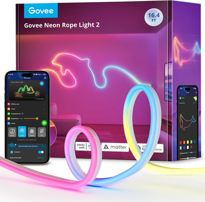 Govee Neon Rope Light 2, RGBIC Neon LED Strip 5M Mit Form-Mapping, DIY Design, K