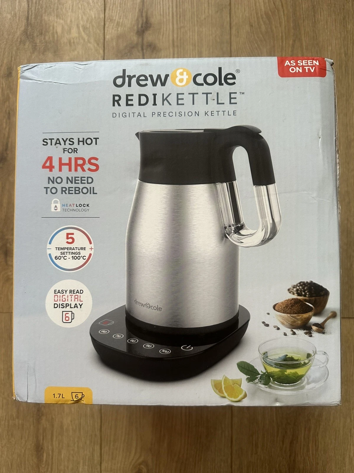 Drew & Cole RediKettle Variable Temperature Electric Kettle silver new in box